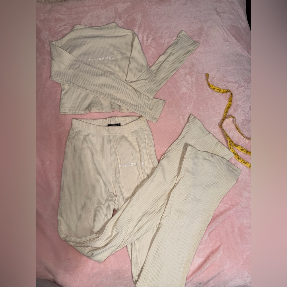 Missguided Cream Ribbed Ensemble